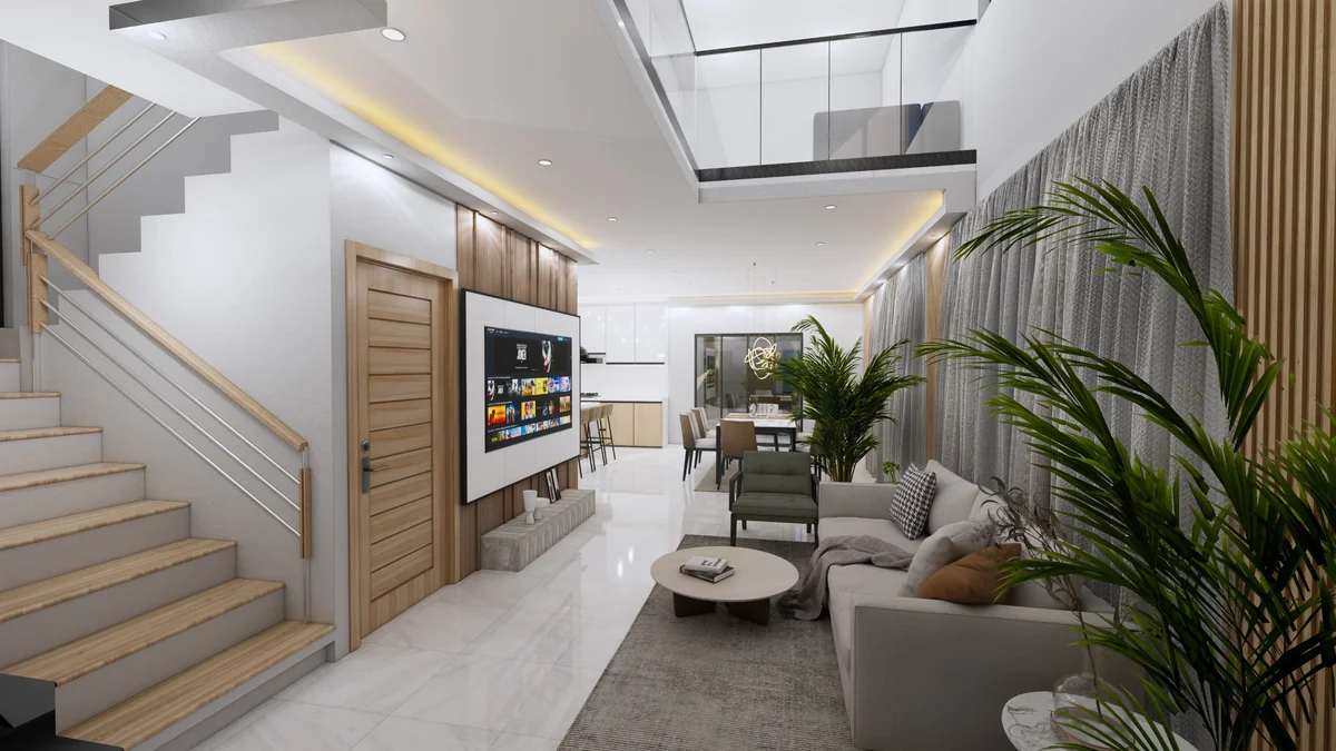 Residencia moderna de 3 niveles con amplia terraza social
